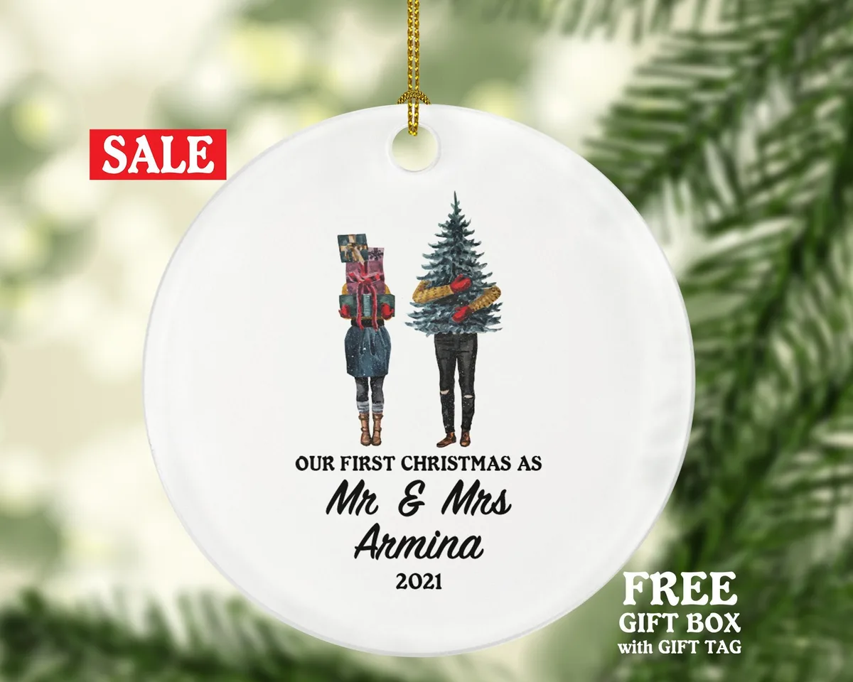 First Christmas as Mr & Mrs Married Couple Christmas Ornament Personalized - Newlywed Christmas Couple First Gift