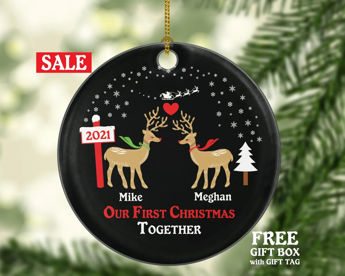 First Christmas Together Couples Christmas Ornament Personalized - Custom New Deer Couple Gift - Names and Year