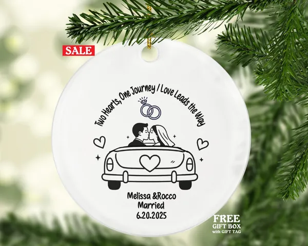Minimalist Just Married Car Ornament – Personalized Wedding Couple Kissing Ceramic Keepsake – Bride Groom Kissing Line Art Gift 2025