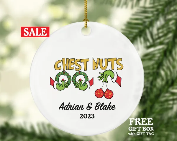 Chest Nuts Couple Funny Christmas Ornament - Personalized Mr and Mrs Married Future Marriage Husband Wife Fiancé Love