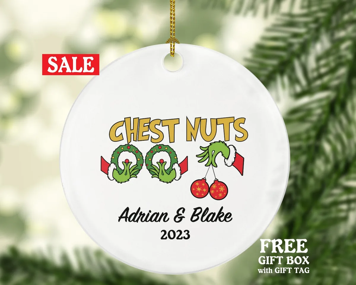 Chest Nuts Couple Funny Christmas Ornament - Personalized Mr and Mrs Married Future Marriage Husband Wife Fiancé Love