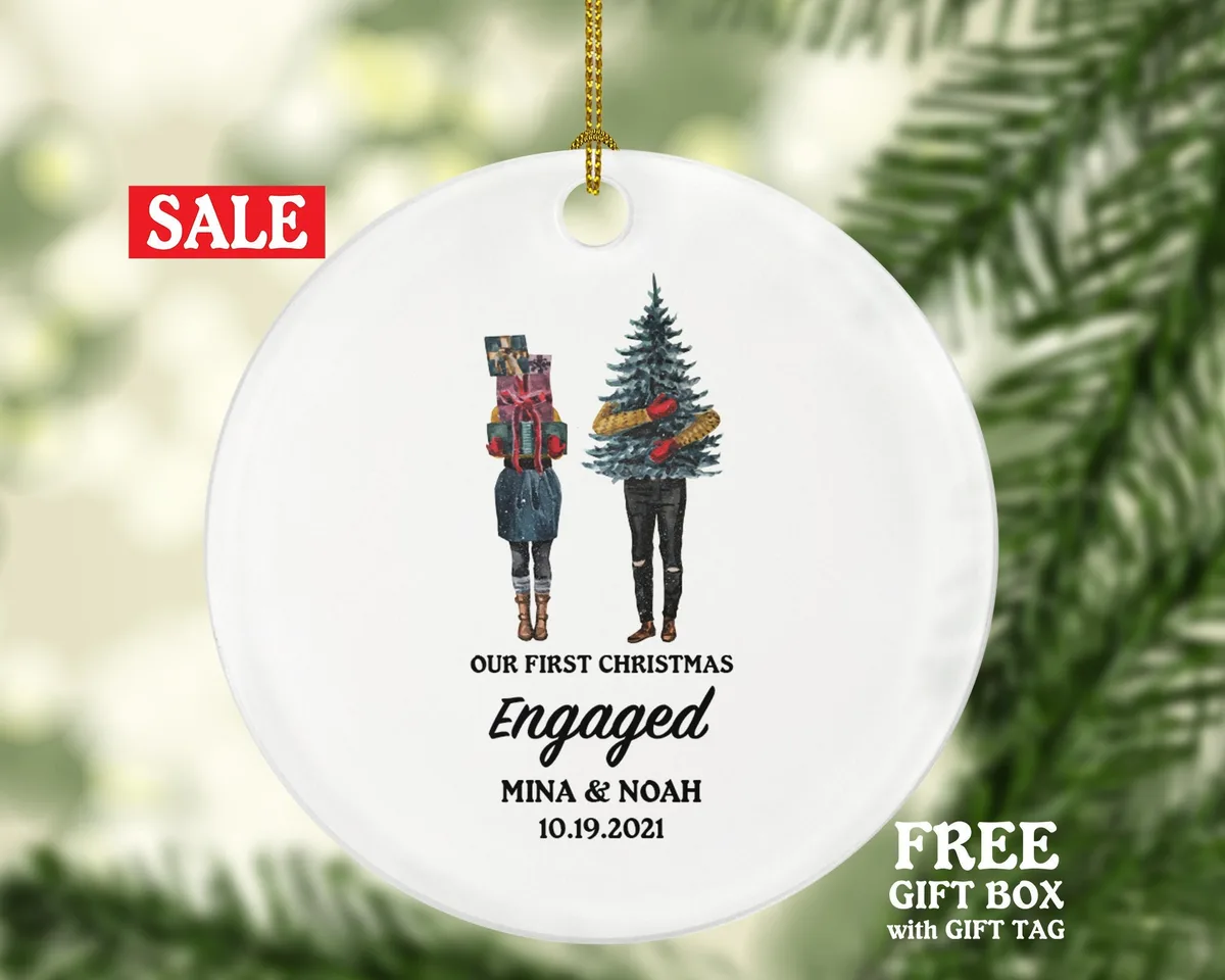 First Christmas Engaged Personalized Ornament - Engagement Announcement Christmas Couple Gift