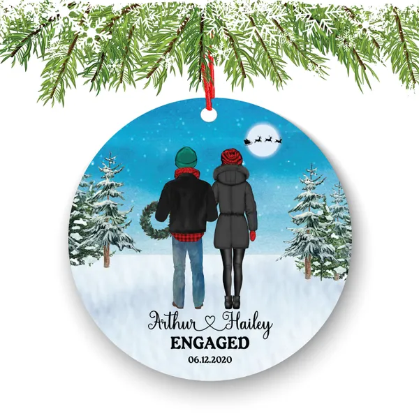 First Christmas Engaged Custom Ornament - Personalized Engagement Announcement Couple Gift - Custom Date Name - Future Husband Wife