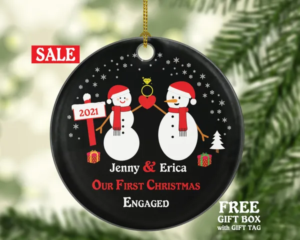 Personalized Engaged Christmas Ornament Engagement Couple Our First Newly Just Engaged She Said Yes Will You Marry Me Ring Proposal 1st
