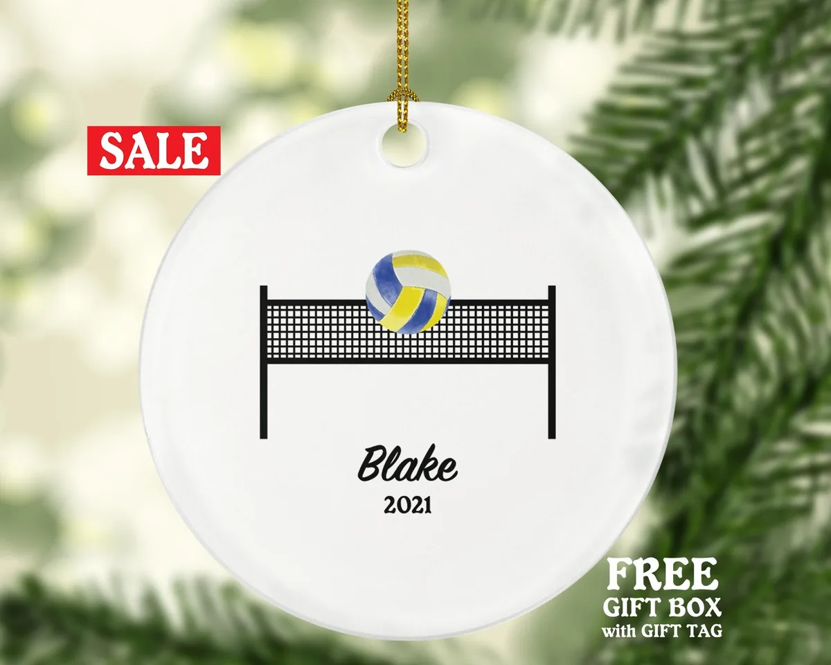 Volleyball Team Player Sports Christmas Ornament, Coach Gift Game Playing Personalized Gamer Custom Ball and Field with Name Fan Hobby