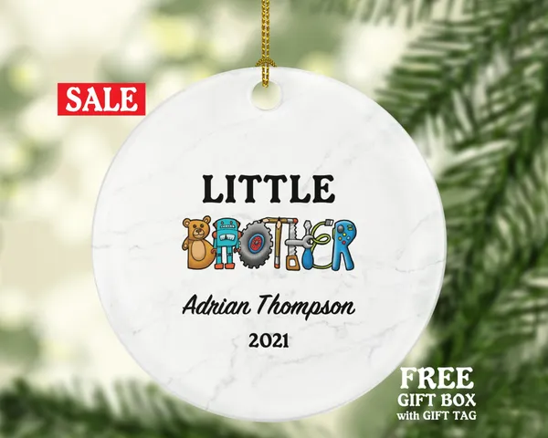 Little Brother Personalized Christmas Ornament, Best Little Brother Ever Gift from Sibling Kids Christmas Decoration