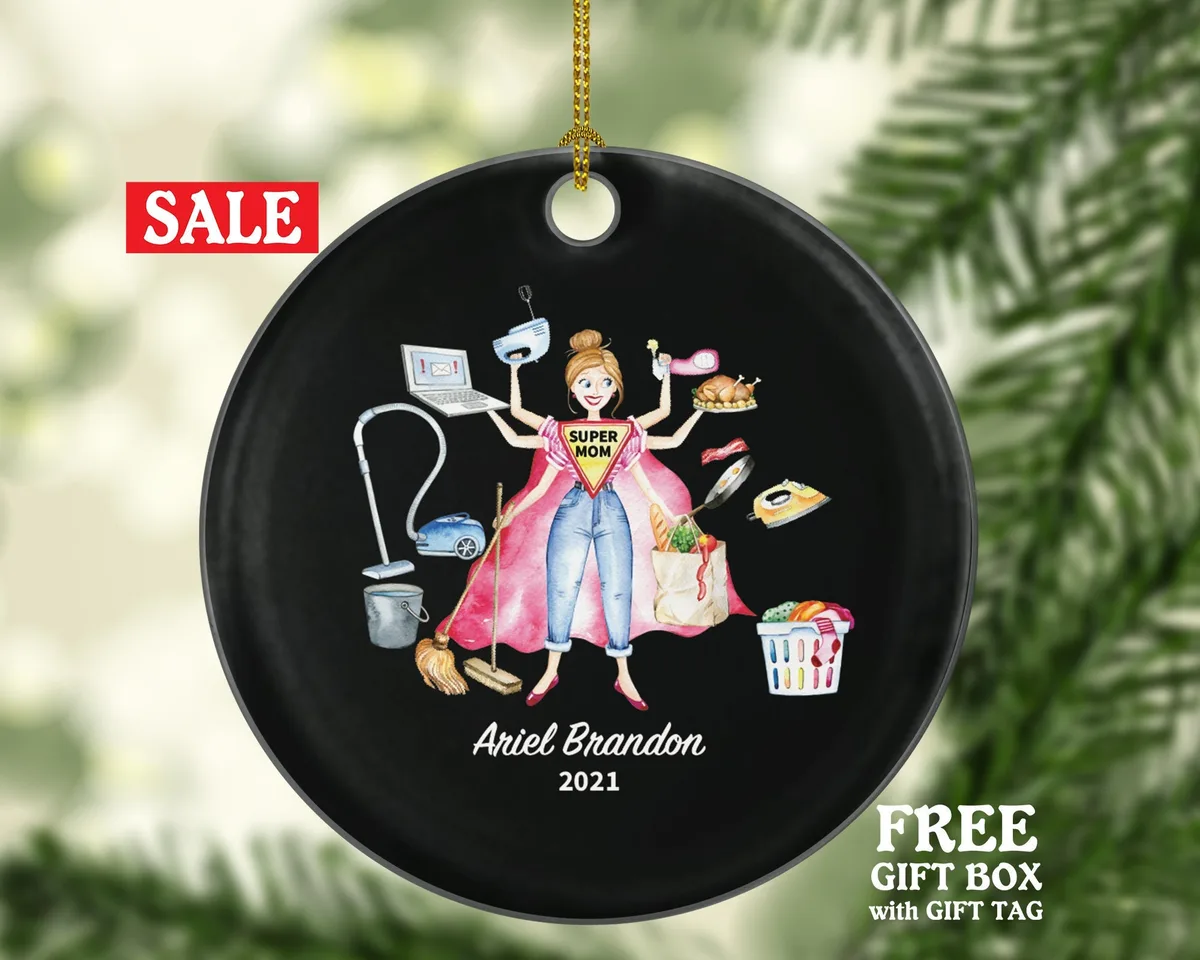 Super Mom Personalized Christmas Ornament - Funny Mother Custom Gift First New Pregnancy